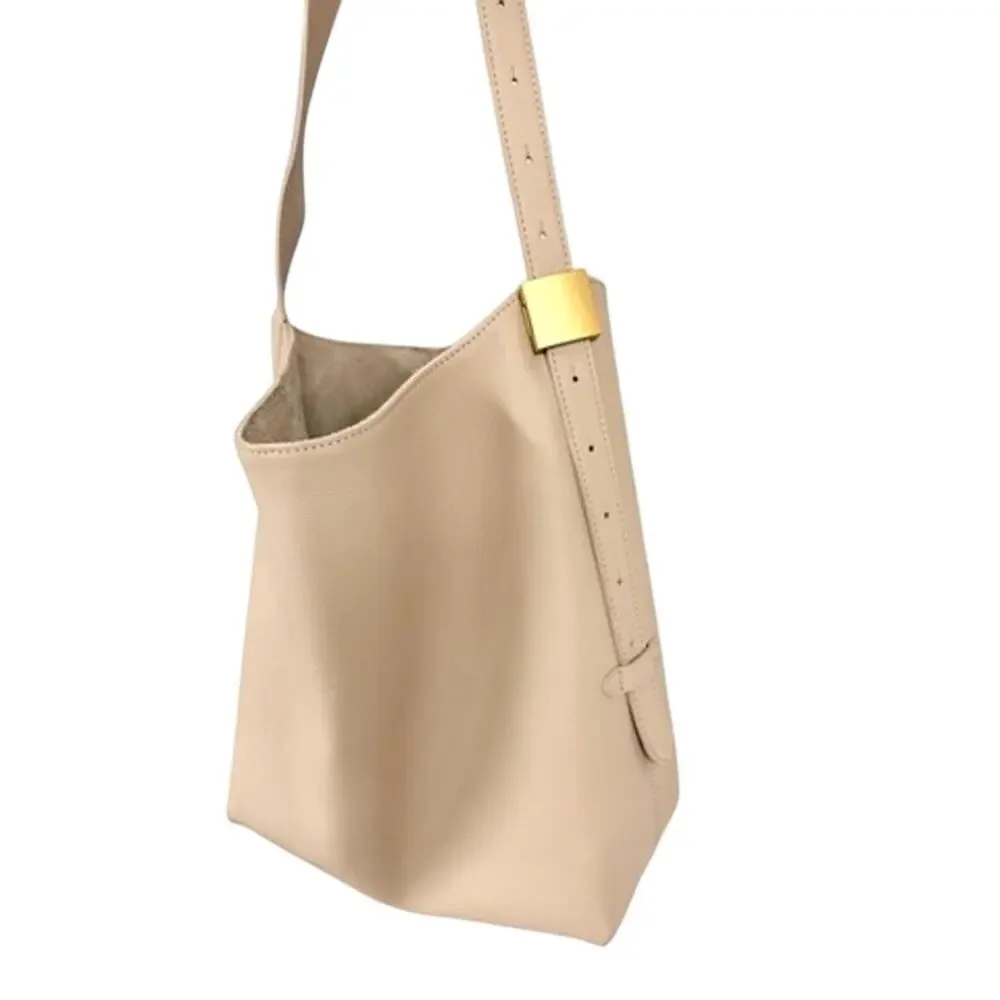 Made in Italy XL Ivory Genuine Leather Hobo Shoulder Bag Gold Hardware Pouch